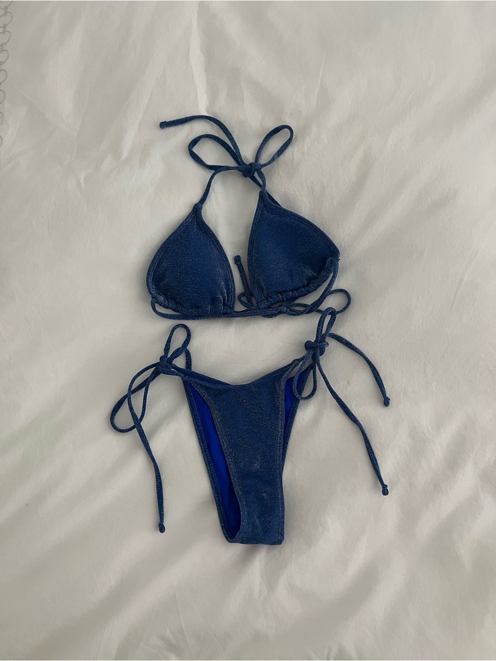 Triangl Shimmery Blue String Bikini Set